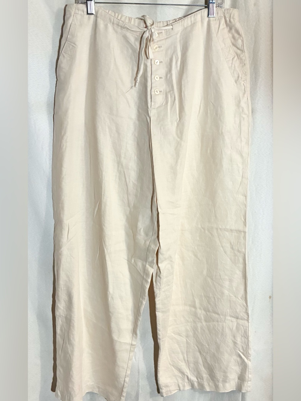 Real Comfort 100% Linen Wide Leg Pants Sz 16 Drawer String Pockets Chadwicks